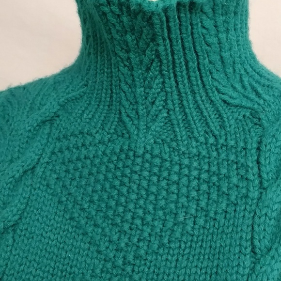 Hand-knit Deep Emerald Green Sweater Great Quality Tunic Length Soft Wool Mock - Picture 2 of 8